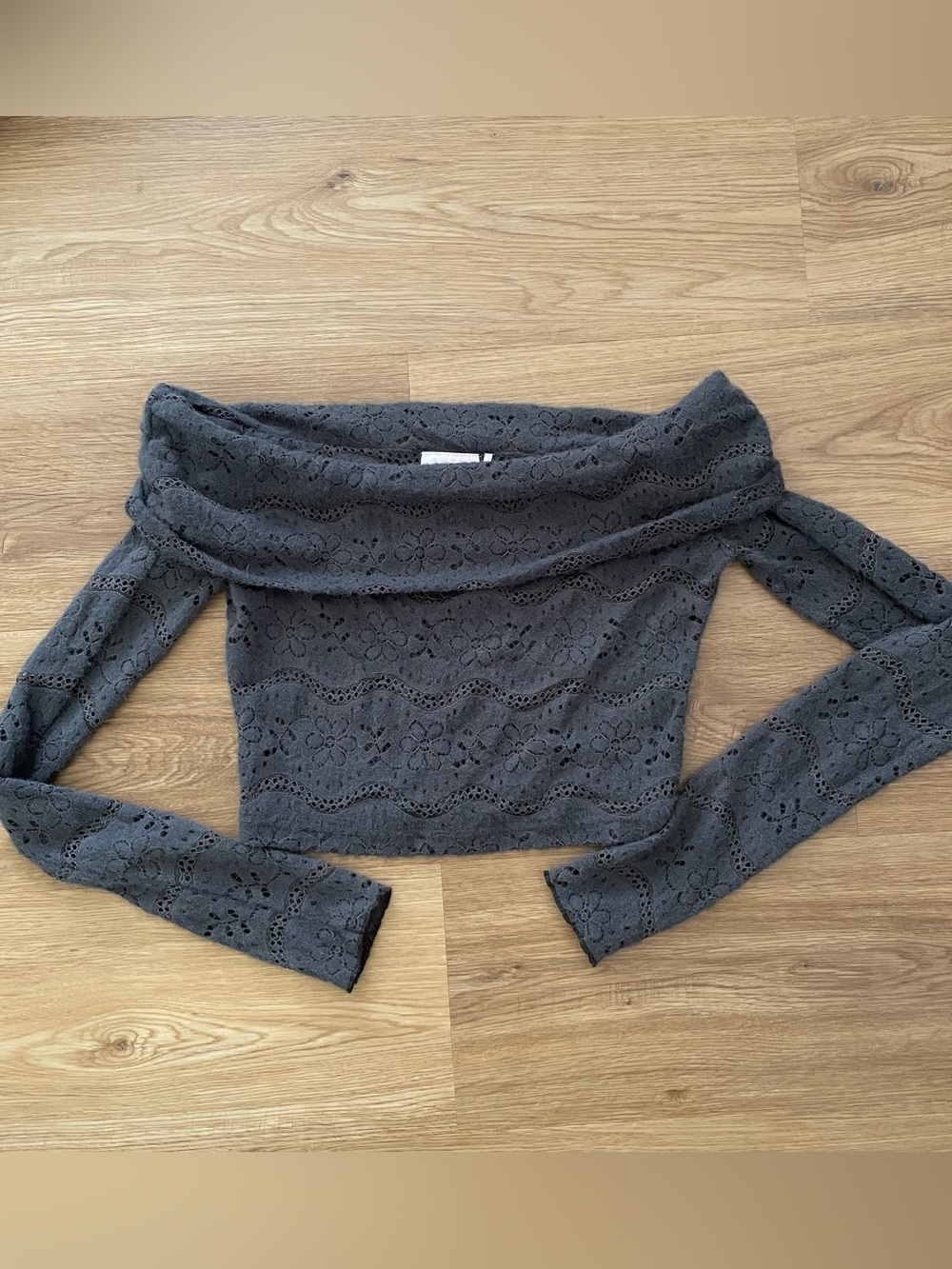 Urban Outfitters Charcoal Lace Off-the-Shoulder Crop Sweater